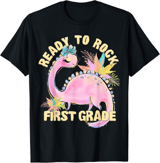 1st Grade Girl Dinosaur Pink Dino Back To School Outfit T-Shirt