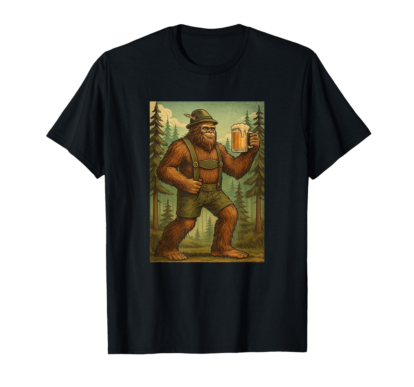 Mens Funny Oktoberfest tShirt German Bigfoot Lederhosen T-Shirt
