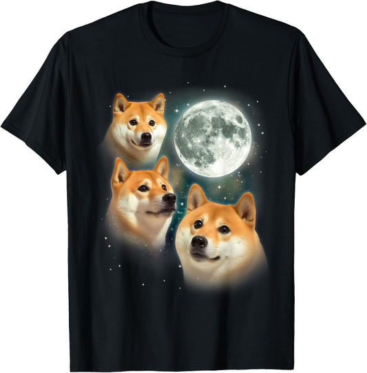Three Shiba Inu Moon | 3 Doge Funny Cute Dog Meme Parody T-Shirt