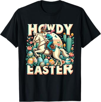 Howdy Easter Cowboy Bunny Western Theme Easter Day Design T-Shirt