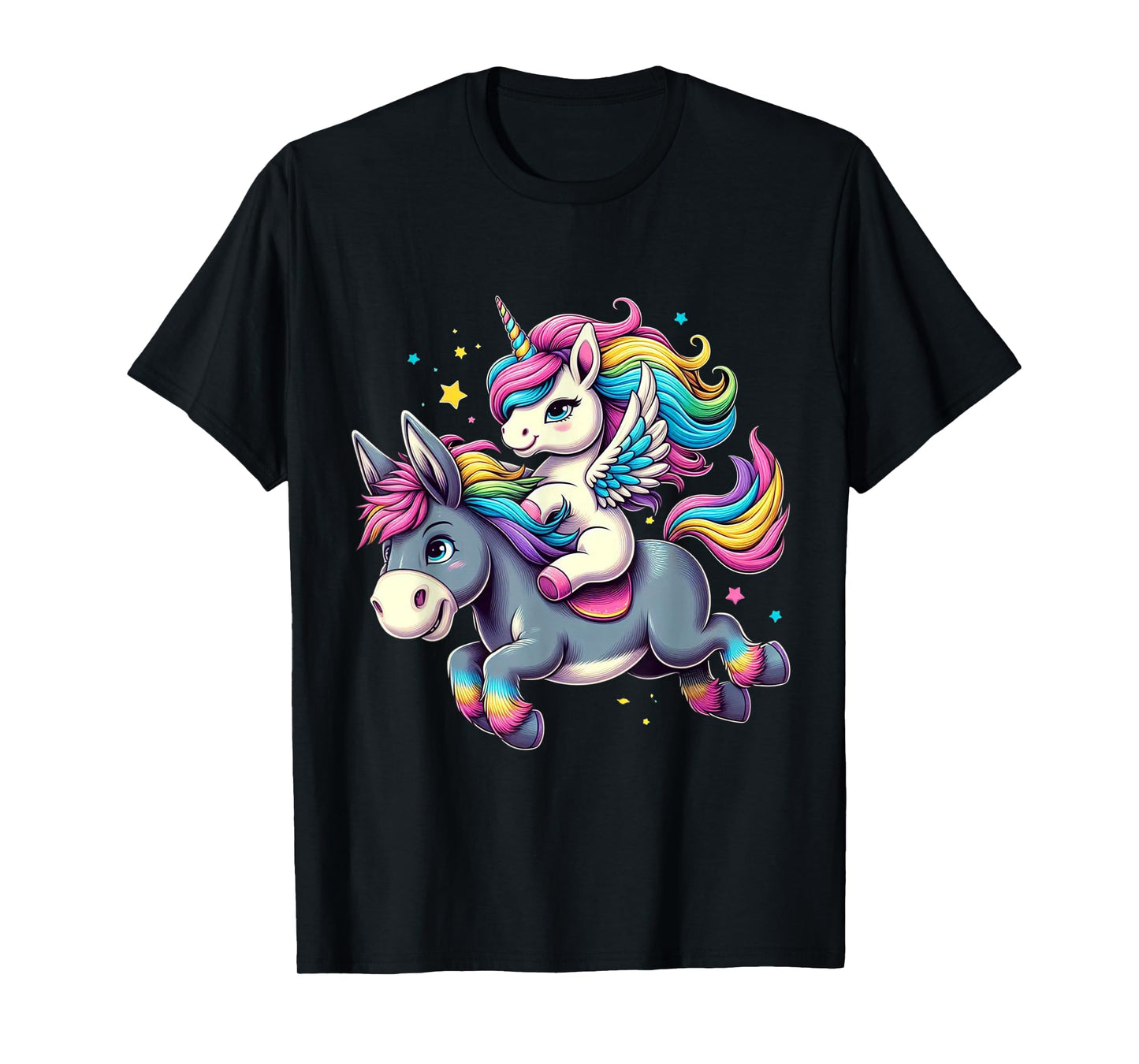 Unicorn Riding Donkey Boys Girls Men Women Kids Rainbow T-Shirt