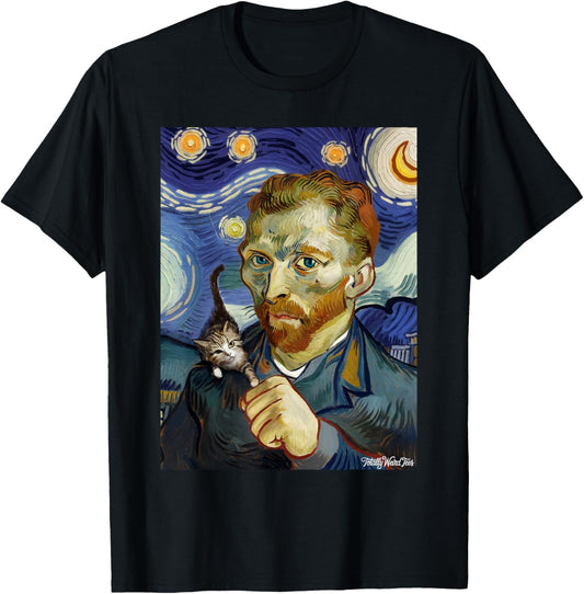 Van Gogh and Cat Starry Night Companion Bro Fist Funny T-Shirt