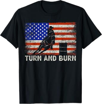 Turn And Burn USA American Flag Vintage Barrel Racing Rodeo T-Shirt