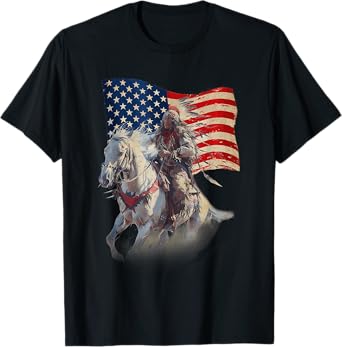 Native American Day Flag Indian Riding Horse 4th of July T-Shirt