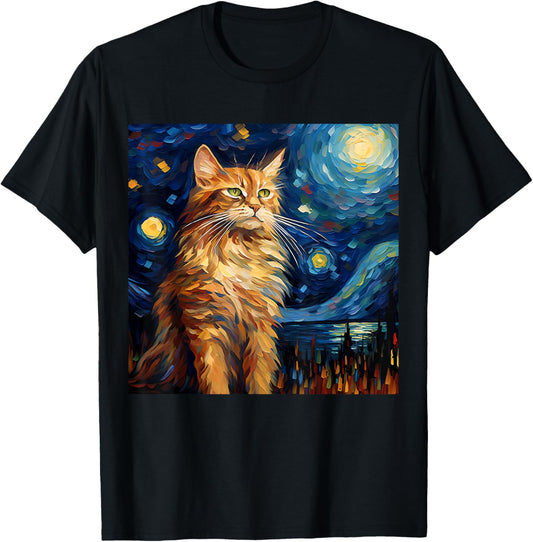 Surreal Starry Night Maine Coon Cat T-Shirt