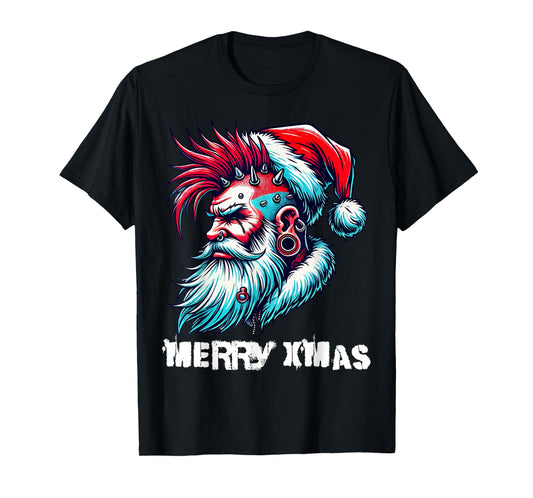 Merry X-Mas Punk Rock Santa Claus Christmas Holiday T-Shirt