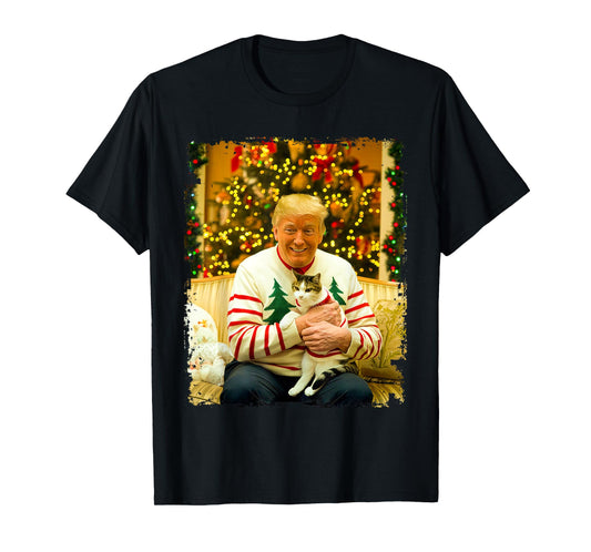Funny Trump Christmas Sweater for Cat Lovers Xmas Pajamas T-Shirt