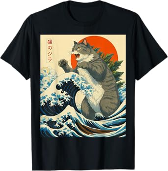 Catzilla Cat Japanese Art Funny Cat Gifts For Men Women Kid T-Shirt