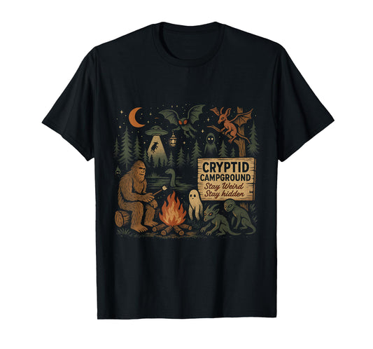 Cryptid Campground Bigfoot Mothman Aliens Loch Ness Monster T-Shirt