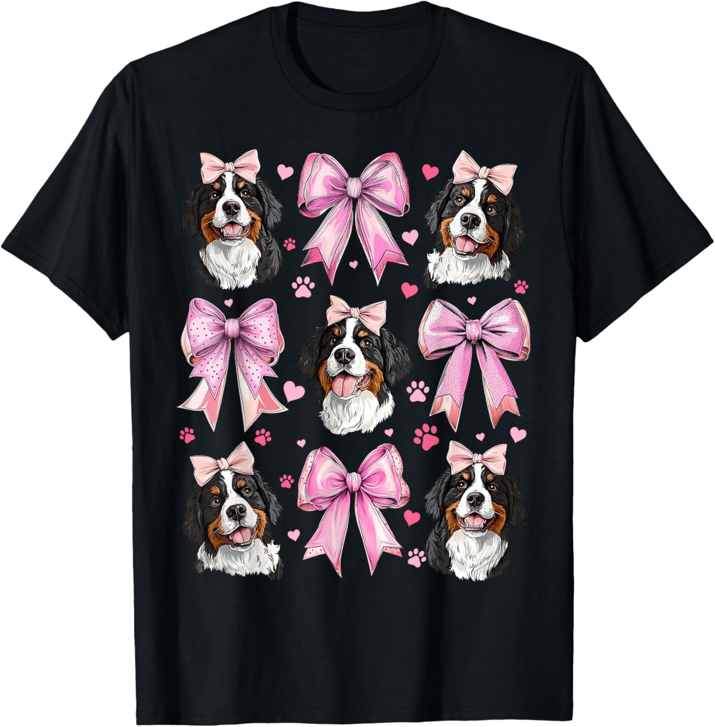 Coquette Bow Bernese Mountain Dog Mom Pink Ribbon Girl T-Shirt