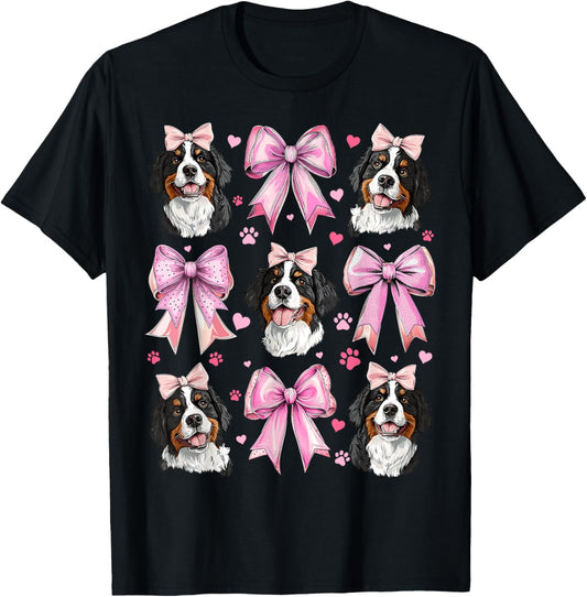 Coquette Bow Bernese Mountain Dog Mom Pink Ribbon Girl T-Shirt