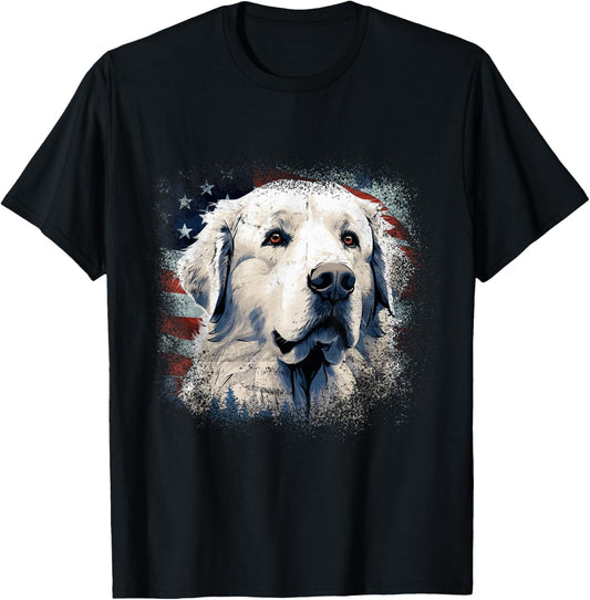 Vintage Great Pyrenees Dog Patriotic American Flag T-Shirt
