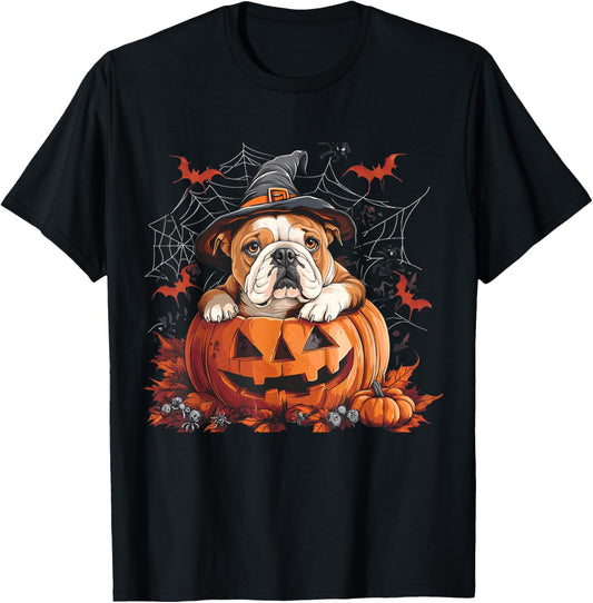 English Bulldog Pumpkin Halloween Thanksgiving Men Women Dog T-Shirt
