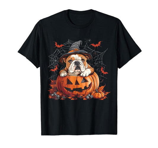 English Bulldog Pumpkin Halloween Thanksgiving Men Women Dog T-Shirt
