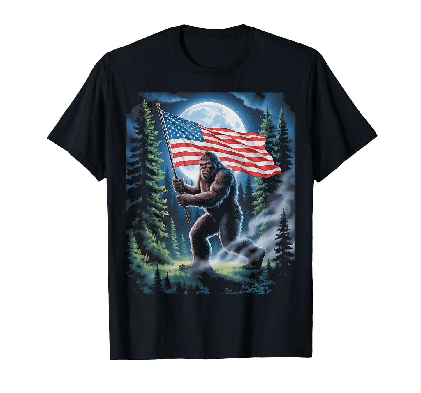 Big Foot Bigfoot Sasquatch American Flag Patriotic 4th July T-Shirt
