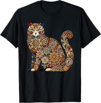 Colorful Cat Vintage Flowers Floral Men Women Kids T-Shirt