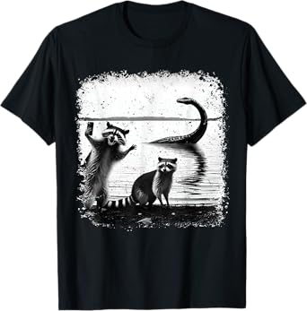 Raccoon Selfie With Loch Ness Monster Funny Racoon Graphic T-Shirt