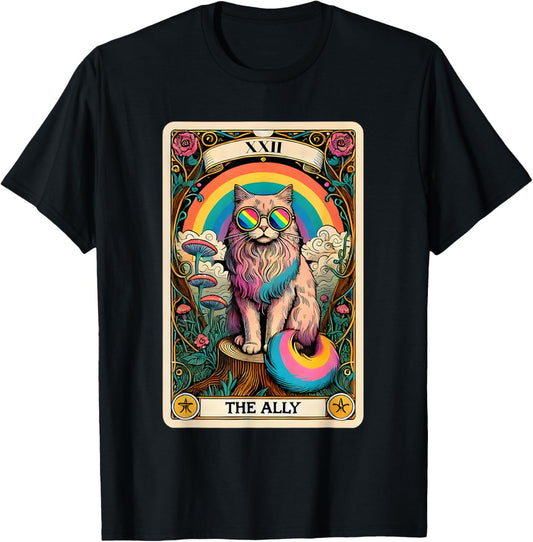 Funny Ally Cat Tarot Card Pride Sunglasses Gay Pride LGBTQ T-Shirt