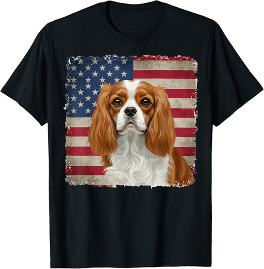 4th Of July Us Flag Proud Cavalier King Charles Spaniel Dog T-Shirt