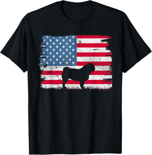 Pug American Flag USA 4th of July Men Women Boys Girls T-Shirt