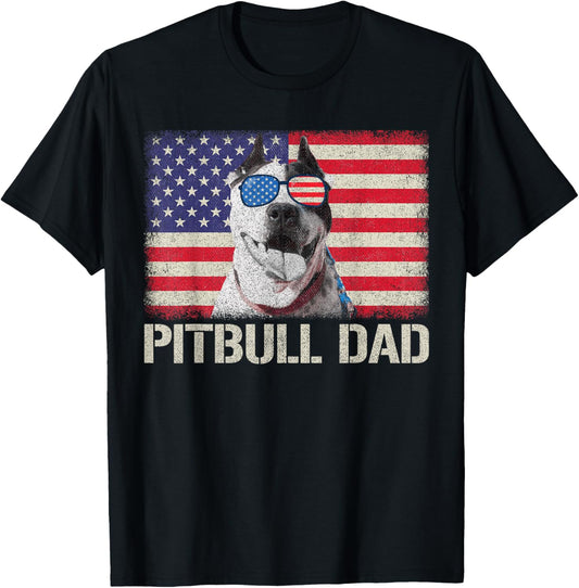 Funny Pitbull Dad Ever 4th of July Patriotic Dog Owner T-Shirt