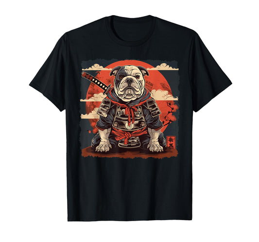 Bulldog Dog Japanese Art Samurai Ukiyo-e Vintage T-Shirt