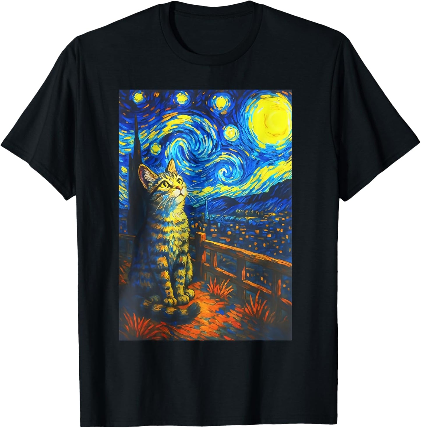 Starry Night Cat, Van Gogh Cat, Cat Lover, Cat Mom, Cat Dad T-Shirt