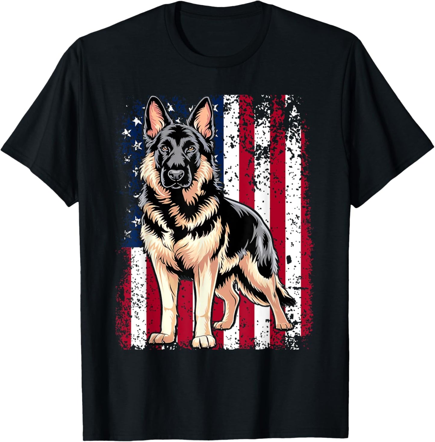 Patriotic Black German Shepherd American Flag Dog T-Shirt