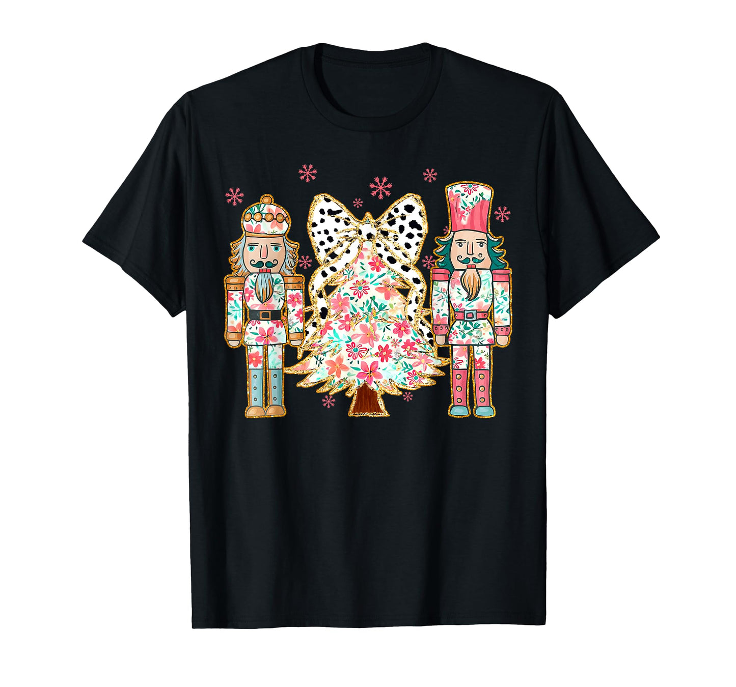 Colorful Coquette Bow Floral Nutcracker Christmas Tree Girly T-Shirt