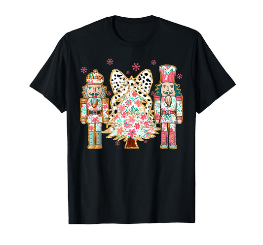 Colorful Coquette Bow Floral Nutcracker Christmas Tree Girly T-Shirt