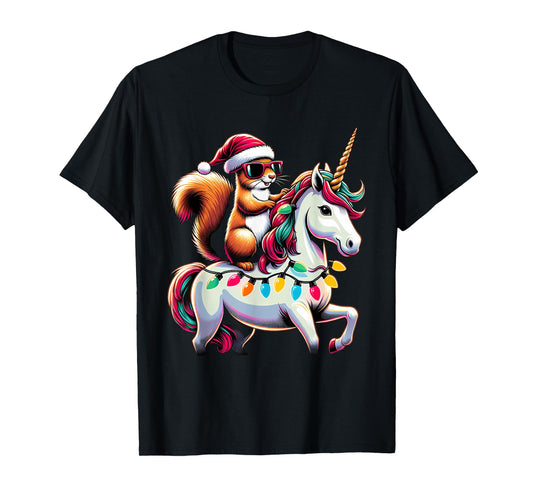 Christmas Lights Squirrel Riding Unicorn T-Shirt