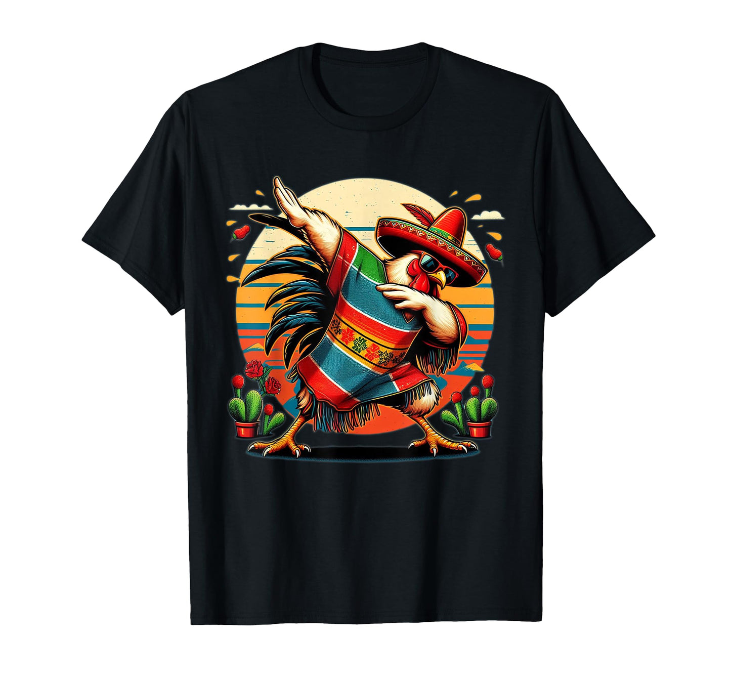 Rooster Dabbing Mexican Poncho Cinco de Mayo Chicken Lover T-Shirt