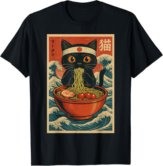 Anime Cat Ramen Japanese Funny Graphic Kawaii Cat Anime T-Shirt