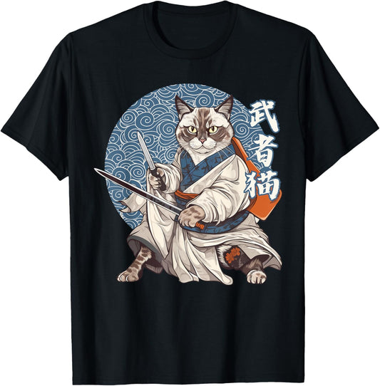 Samurai Cat, Kawaii Ninja Cat, Samurai Ninja Siamese Cat T-Shirt