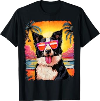Pop Art Dog Border Collie Hawaiian T-Shirt