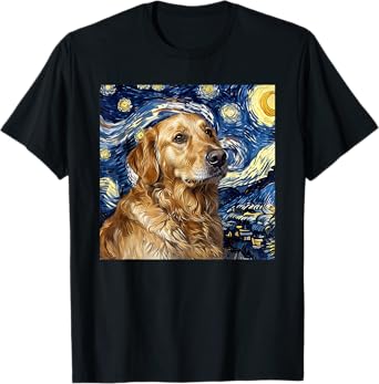 Golden Retriever Dog Van Gogh Style Starry Night T-Shirt