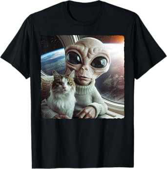 Alien Cat Selfie Space Earth Funny Gifts For Men Women Kids T-Shirt