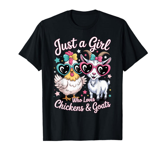 Cute Just A Girl Who Loves Chickens and Goats Farming Farmer T-Shirt