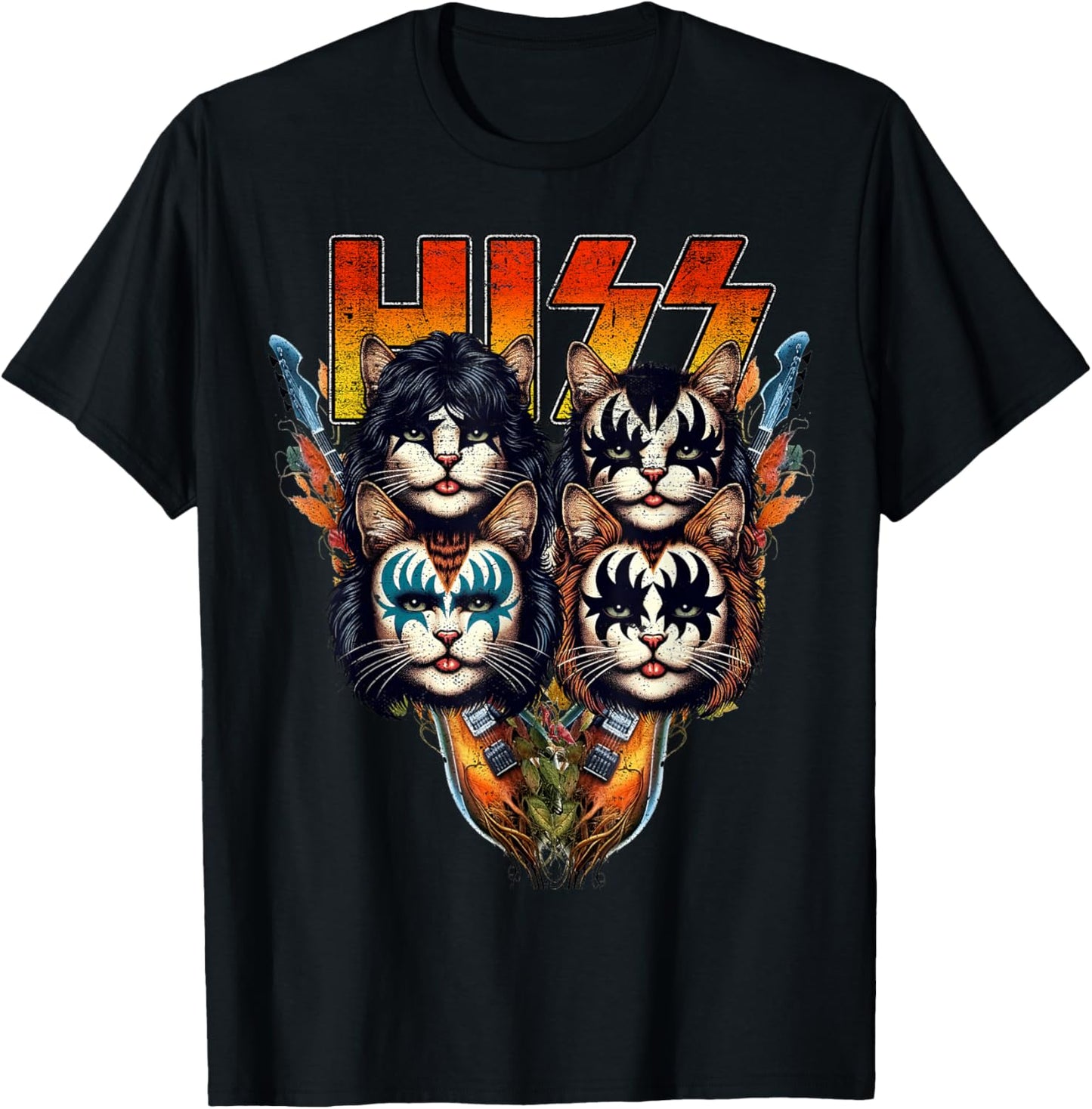 Hiss Funny Cats Kittens Parody Rock Rockin vintage retro cat T-Shirt