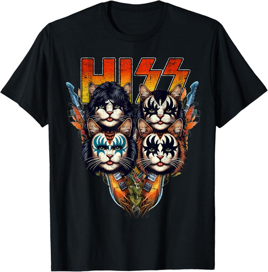 Hiss Funny Cats Kittens Parody Rock Rockin vintage retro cat T-Shirt