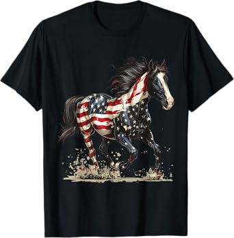 Patriotic Horse USA Flag Vintage Horse 4th Of July Women Men T-Shirt