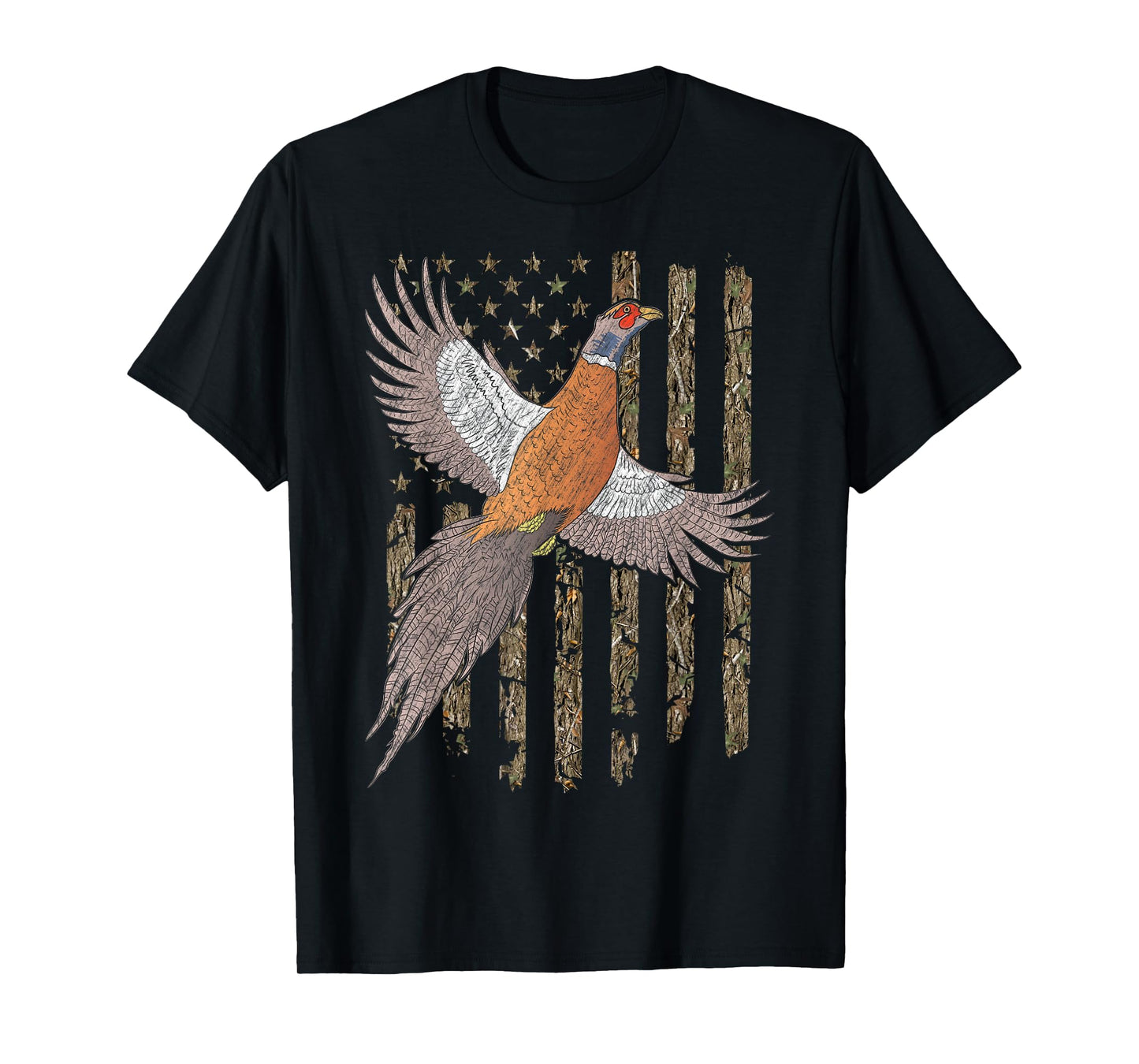 Pheasant Bird Hunting Usa American Flag Tree Camouflage T-Shirt