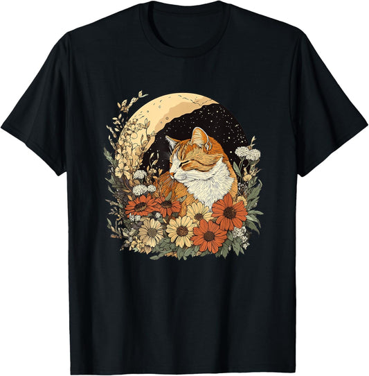 Cat Cottagecore Moon Design Men Women Kids Funny Orange Cat T-Shirt