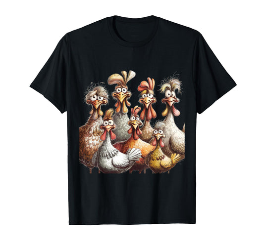 Colorful Funny Chicken Art, Crazy Chicken Family T-Shirt