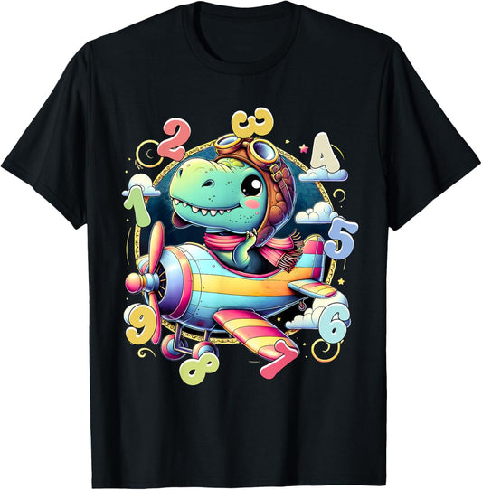 T-Rex Airplane Dino Pilot Kids Funny Learn Numbers Toddler T-Shirt