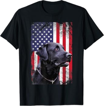 Black Labrador Dog USA Vintage American Flag T-Shirt