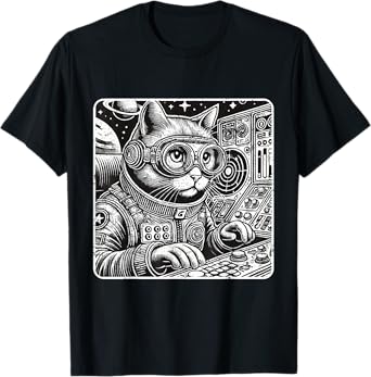 Cyberpunk Cat Shirt Vintage Outer Space Astronaut Cat Lover Men Women Girls Kids T-Shirt