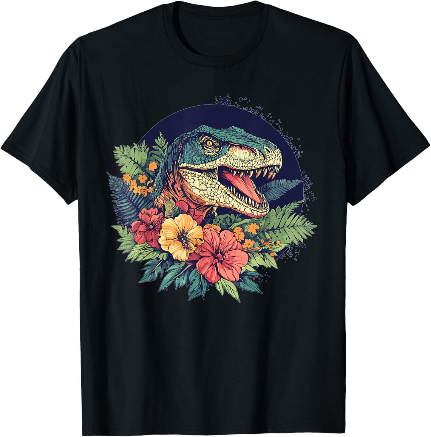 Dinosaur With Floral Background Artwork T-Shirt