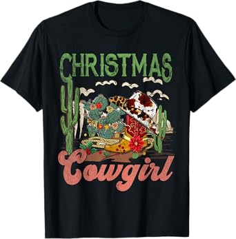 Christmas Cowgirl Western Xmas, Cowboy Xmas Boots T-Shirt