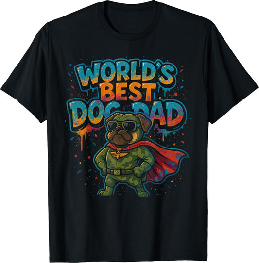 Mens Pug Best Dad Funny Dog Graffit Humor Military Father's Day T-Shirt
